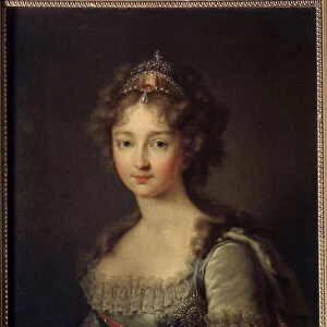 Portrait de l imperatrice Elisabeth Alexeievna, princesse Louise Augusta de Bade (1779-1826). Elle porte un diademe en perles. (Portrait of Empress Elizabeth Alexeievna, Princess Louise of Baden). Epouse du tsar Alexandre I Pavlovich (1777-1825)