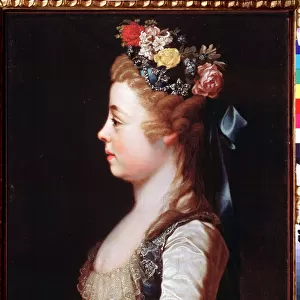 Portrait de la Grande Duchesse Alexandra Pavlovna (1783-1801), enfant. (portrait of the Grand duchess Alexandra Pavlovna as Child). representee de profil, portant une couronne de fleurs, enrichie de joyaux