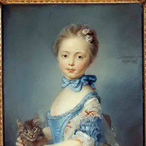 Portrait de la jeune fille au chat Painting au pastel by Jean-Baptiste Perroneau