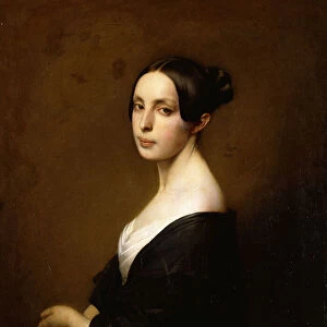 Portrait of a Lady, Half Length Wearing a Black Dress and Holding a Carnation