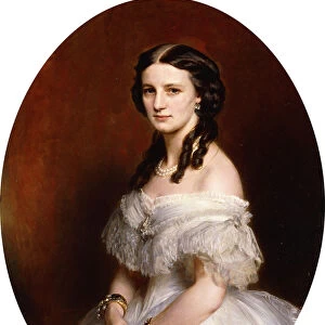 Portrait of a Lady, half length, Wearing a White Dress and Holding a Pair of Lunettes