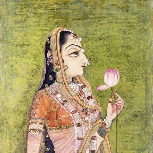 Portrait of a Lady Holding a Lotus, c. 1740-1750 (w / c on pink coloured paper)