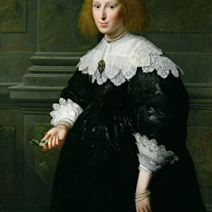 Portrait of a Lady Holding a Timepiece (oil on panel)