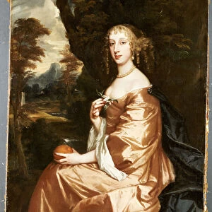 Portrait of Lady Penelope Nicholas, holding an orange in a landscape (oil on canvas)