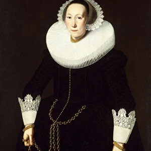 Portrait of a Lady, standing three quarter length, wearing an Elaborate Black Costume