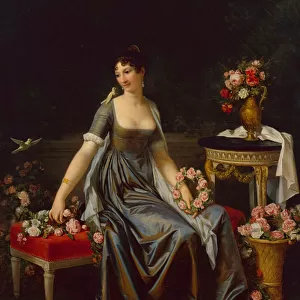 Portrait of a Lady, surrounded by Flowers and Birds, c. 1800 (oil on canvas)