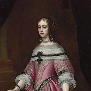 Portrait of a lady, three-quarter-length, in an embroidered pink dress