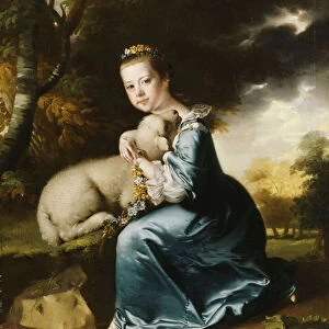 Portrait of Miss Frances Warren, kneeling full-length in a wooded park