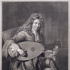 Portrait of Mouton playing the lute, engraved by Gerard Edelinck (1640-1707) (engraving)