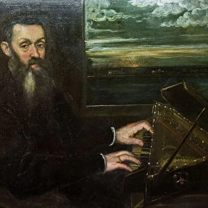 Portrait of an old gentleman at the spinet
