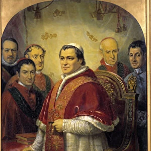 Portrait of Pope Pius IX (1792-1878) Surrounding His Cardinals Painting by Jose Galofre y