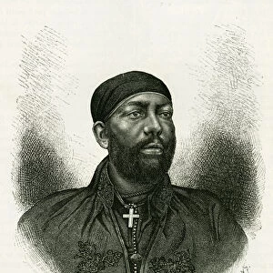 Portrait of Prince Menelik II of Ethiopia (1844- 1913). Engraving by Ronjat