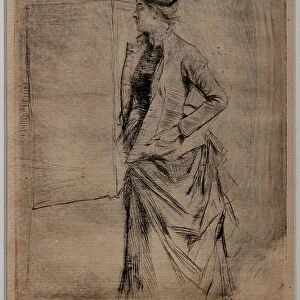 Portrait of a Standing Young Woman in Profile (The Visit), 1880-85 (drypoint on paper)