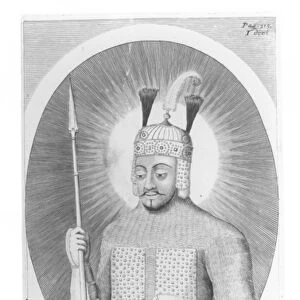 Portrait of Tamerlane the Great (1336-1405) (engraving) (b / w photo)