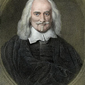 Portrait of Thomas Hobbes (1588-1679) English philosopher. 19th century colour engraving