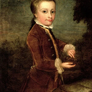 Portrait of Wolfgang Amadeus Mozart (1756-91) aged eight, holding a birds nest