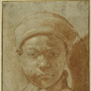 Portrait of a youth, bust-length, wearing a round cap (red chalk on grey paper)