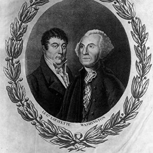 Portraits of General La Fayette (Lafayette) and Georges Washington - engraving