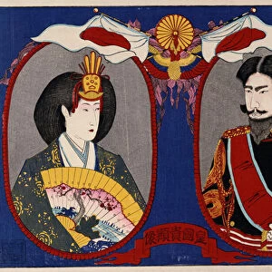 Portraits of their Imperial Majesties, Emperor and Empress Meiji (colour woodblock print)