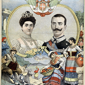 Portraits in medallion by Victor Emmanuel III and Helene of Montenegro