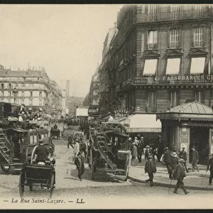 Postcard depicting Rue Saint-Lazare in Paris, c. 1900 (photolitho)