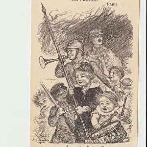Postcard, Satirique en N & B: Ligue fraternelle des enfants de France - War of 14 -18