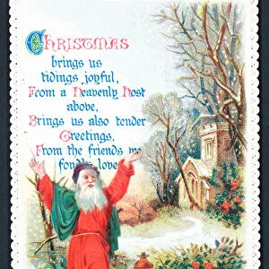 Preacher outside church, Christmas Card (chromolitho)