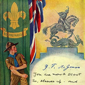 Be prepared, Boy Scout Enrolment Card. 1947 (colour litho)
