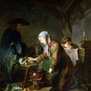 Preparing a Meal (oil on canvas)