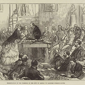 Presentation of the Freedom of the City of London to Baroness Burdett-Coutts (engraving)