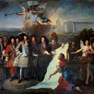 Presentation of the plan of the Royal Hote des Invalides to Louis XIV by the Marquis de Louvois (1639-1691) Among the present are Henri de la Tour d Auvergne (1611-1675), Liberal Bruant (1631-1697); Louis II of Bourbon