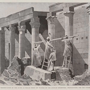 The Preservation of the Ruins at Philae from the Waters of the Assouan Reservoir, Preparations for the Underpinning (litho)
