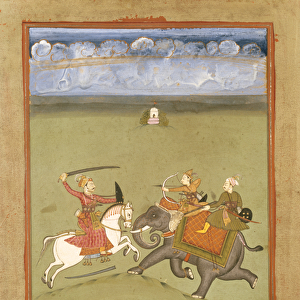 A Prince Fighting his Enemies on an Elephant, c. 1710 (gouache on paper)