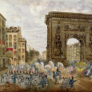 Procession of Pope Pius VII (1742-1823) in Paris, 28th November 1804 (coloured engraving)