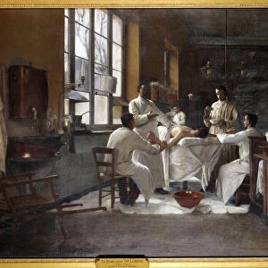 Professor Edmond Delorme (1847-1929) describing lung decortication to trainee doctors of the Val de Grace Painting by Marguerite Delorme (1876-1946). 1894