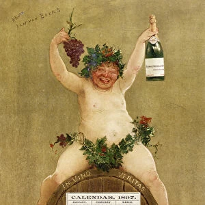 Promotional Calendar for Pfungst Freres Champagne, illustrating Bacchus seated on a