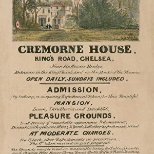 Promotional leaflet for The Stadium, Cremorne House, Kings Road, Chelsea, London (coloured engraving)