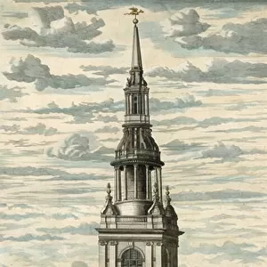 Prospect of Bow Church and Steeple in Cheapside, London (coloured engraving)