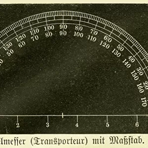 Protractor with scale, illustration from : " Die Welt in Bildern " (images of the world), published by Dr. Chr. G. Hottinger in self-publishing, Berlin - Strasbourg, 1881