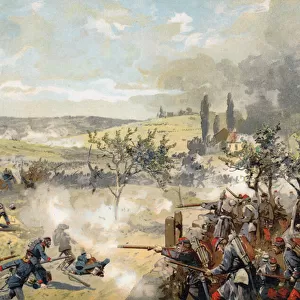 Prussian Landwehr in action at the Battle of Noisseville, Franco-Prussian War, 31 August 1870 (chromolitho)
