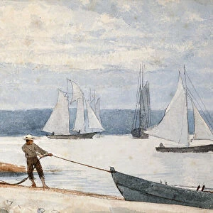 Pulling the Dory, 1880 (watercolor and pencil on paper)