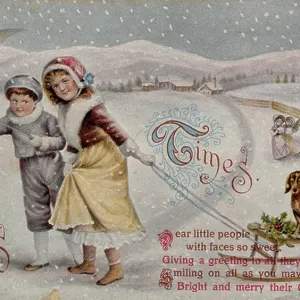 Pulling a sledge, Victorian postcard