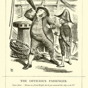Punch cartoon regarding John Bright: The Officious Passenger, 20 January 1866 (engraving)