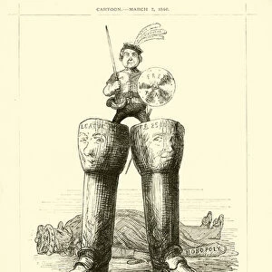 Punch cartoon regarding John Bright: The Seven League Boots, 7 March 1846 (engraving)