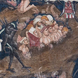 Punishment of the Miser and the Wrathful and Satan devouring Judas, Brutus and Cassius, fragment from the cycle of detached frescoes The Triumph of Death, Last Judgement and Hell, c. 1350 (detached fresco)