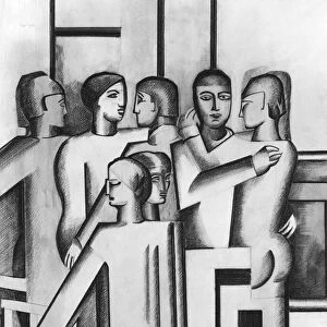 Purist composition, 1926 (charcoal, w / c and indian ink on paper) (b / w photo)