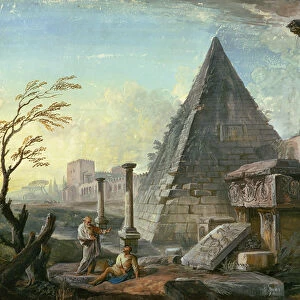 Pyramid of Caius Cestius at Rome (gouache on paper)