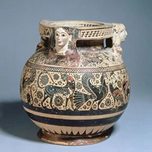 Pyxis used as an ash-urn and decorated with rows of griffins