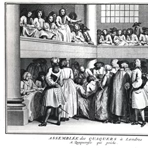 A Quaker Assembly in London, 1736 (engraving) (b / w photo)
