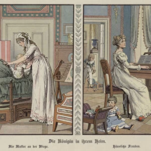 Queen Louise of Prussia at home (colour litho)